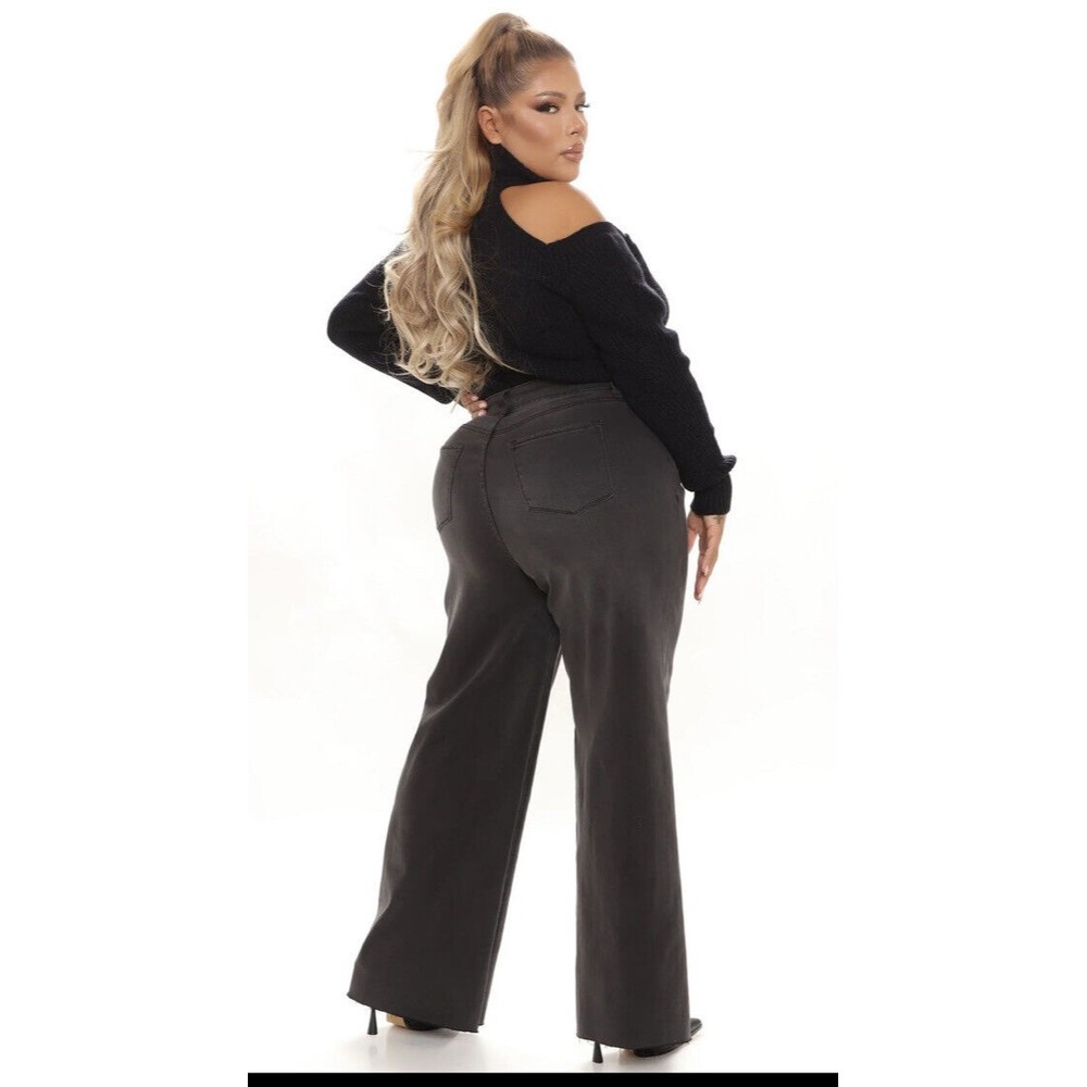 Fashion Nova Denim Going Midtown Stretch Wide Leg Jeans 15 Black NWT